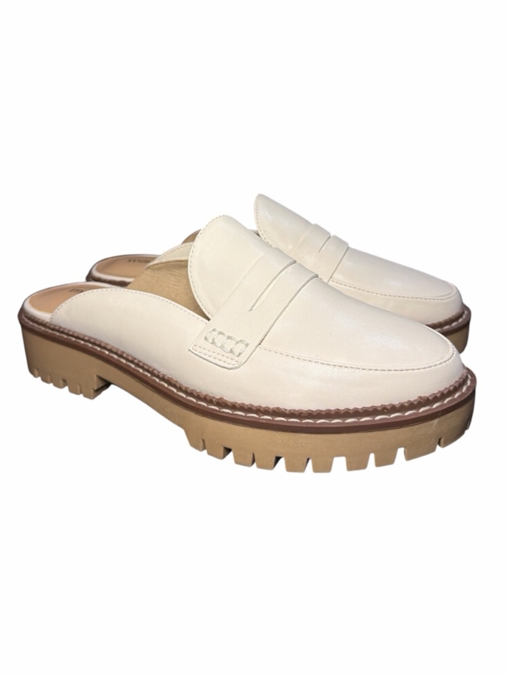 Maurices Cream Leather Lug Sole Mules